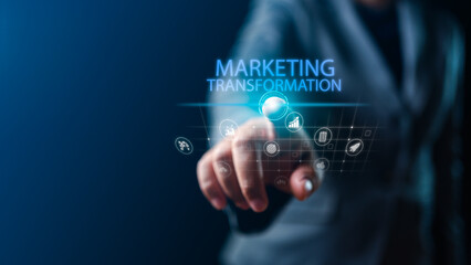 Marketing Transformation: Embracing Future Trends with Virtual Screens and Businessman's Hands