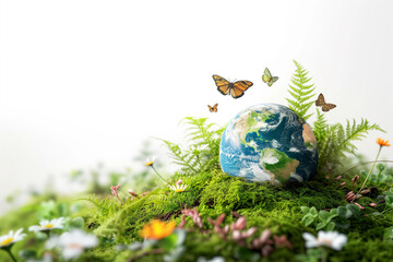 World environment and Earth Day concept withl globe and eco friendly enviroment on white background.