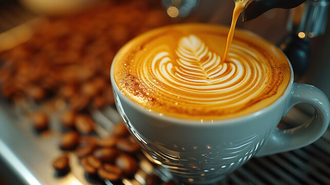 Barista making latte art coffee
