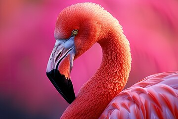 Graceful Flamingo: Close-Up Beauty, Elegant Plumage, Majestic Bird, Vibrant Feathers, Graceful Pose, Exotic Wildlife, Tropical Elegance, Close View of Flamingo, Nature's Splendor, 