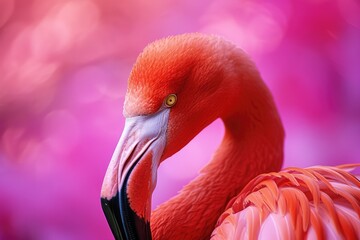 Graceful Flamingo: Close-Up Beauty, Elegant Plumage, Majestic Bird, Vibrant Feathers, Graceful Pose, Exotic Wildlife, Tropical Elegance, Close View of Flamingo, Nature's Splendor, 