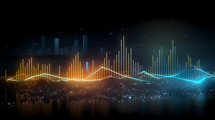 Stock market chart background, financial forecast illustration with glowing trend lines
