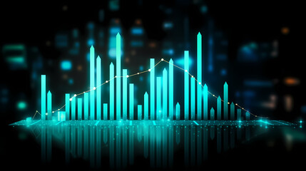 Stock market chart background, financial forecast illustration with glowing trend lines