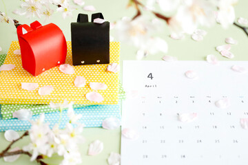 サクラ舞う4月のカレンダー素材　入学式や新学期のイメージ