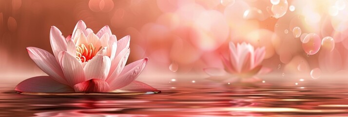 The illustration of lotus flowers floating on the lake looks beautiful, material for banners and backgrounds