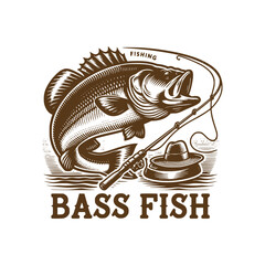 retro art style fishing bass fish vector illustration