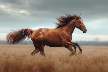 Beautiful red horse run in meadow - obrazy, fototapety, plakaty