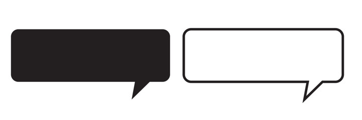 Rectangle dialogue frame icon and speech bubble set in two styles isolated on white background. Black and white speech bubbles,  quotes box, text box, talk, chat box icon, conversation.