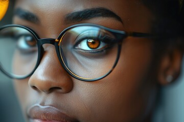 A compelling close-up showcasing a person with glasses, highlighting the elegant design and intriguing details of their spectacles.