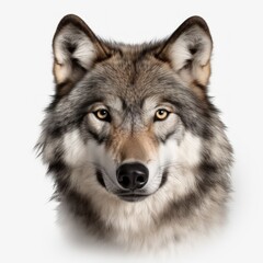 Close-up of a wolf against a white background.