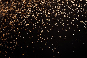 Golden confetti falling on a black background. Sparkling Christmas Lights Illuminating a Background with Delicate Particles 