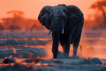 Elephants walking through a puddle of water