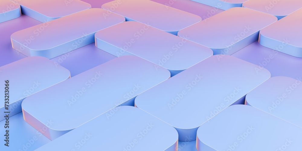 Poster blue and yellow abstract array of rotated rounded rectangle shapes, geometric shape background templ