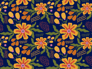 seamless floral pattern in flat style