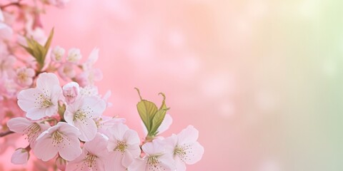 Fototapeta na wymiar Spring background. Soft gradient background transitioning from the pale pink of cherry blossoms to the fresh green of new leaves, with space for text
