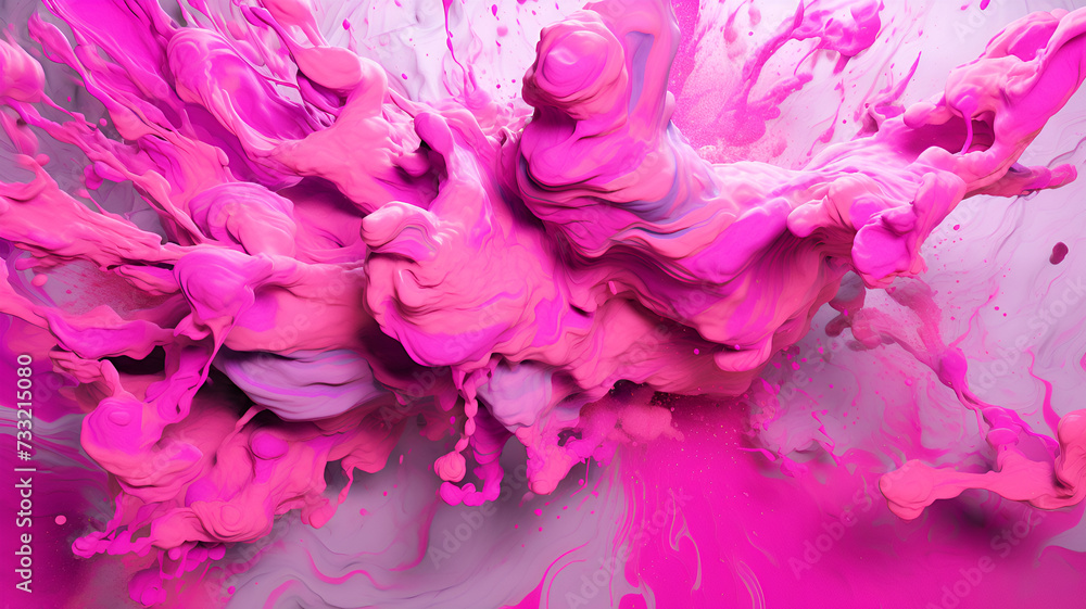 Poster dynamic magenta chaos: 3d rendered abstract paint background | vivid swirls and splatters creating a