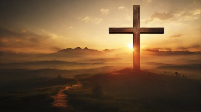 Holy cross symbolizing the death and resurrection of jesus christ with dramatic sky view