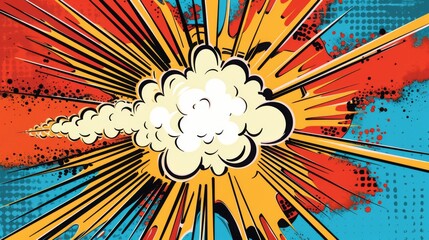 Vivid colorful comic boom explosion artwork in pop art style. Visual dynamism of modern comic book icon for punch word.  Comic cloud - obrazy, fototapety, plakaty