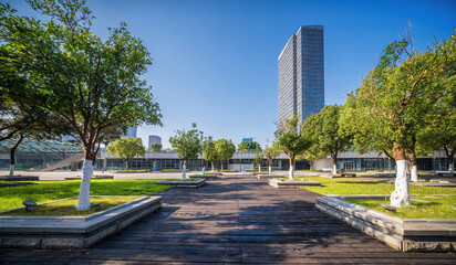 Modern Glass Skyscrapers in Urban Business District
