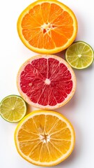 Orange, lemon, grapefruit citrus slices on white background