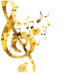 Music notes with butterflies isolated vector illustration. Music background for poster, brochure, banner, flyer, concert, music festival	 - 733220616