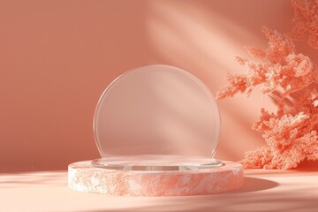 orange studio rendering with podium and minimal orange scene, minimal studio background 3d rendering geometric shape orange pastel studio.