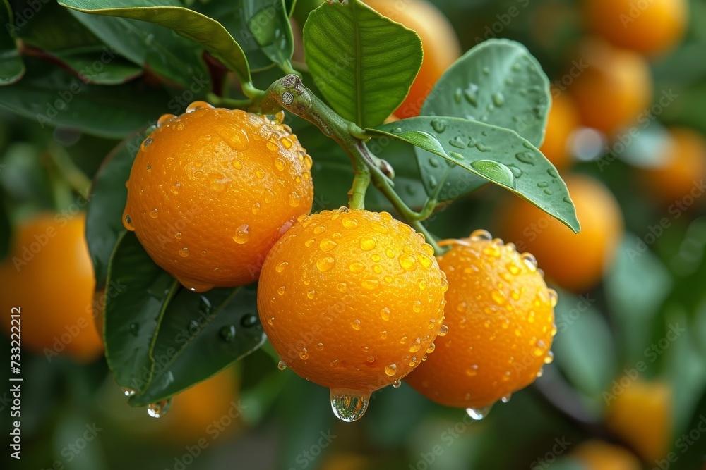 Poster a bunch of oranges on a tree