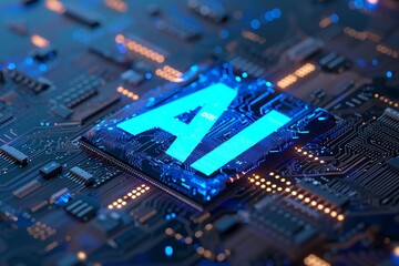 Ai chipset on circuit board in futuristic concept suitable for future technology artwork , Responsive web banner
