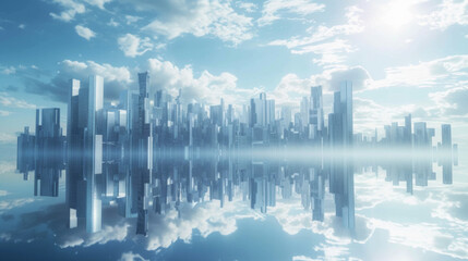 Fototapeta na wymiar A cityscape with some clouds and reflections.
