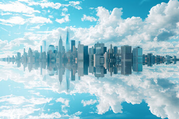 A city skyline is shown with clouds and clouds in the background.