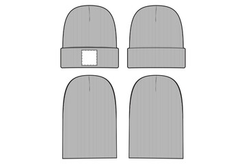 Beanie Hat Knit Stocking Cap Flat Illustration Cad Accessory Winter Streetwear Mockup Blank Vector Beanie