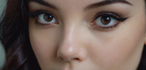 Fototapeta premium a close up of a woman's face with eyeliners on her face and long lashes on her face.