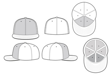 Fitted Cap Hat Vector Technical Drawing Illustration Blank Streetwear Mock-up Template for Design and Tech Packs CAD Brim Baseball Hat