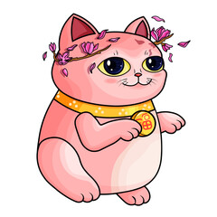 cute Japanese cat with a sakura wreath on his head