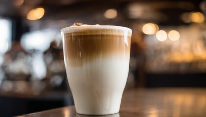 A cup of coffee with cream and foam on top