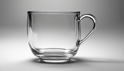 A clear glass cup with a handle
