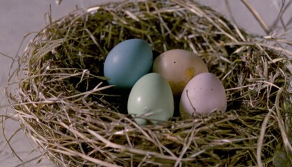 Naklejka na ściany i meble A basket of eggs in a nest