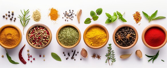 Various spices on white background