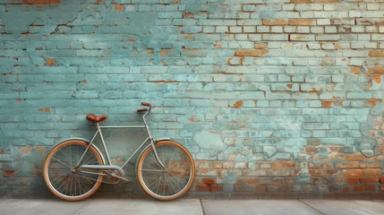 Foto op Aluminium Retro bicycle leaning against a brick wall, symbolizing a slower pace of life and simpler times © ArtCookStudio