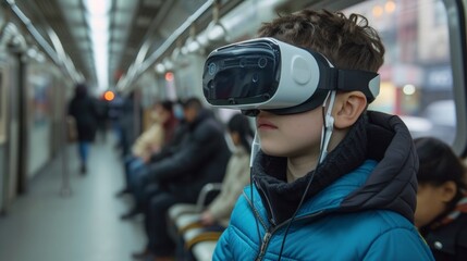 Boy in Virtual Reality on Subway