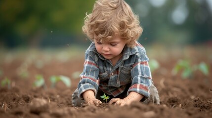 A little one planting a seed, learning patience and care through nature's lessons.
