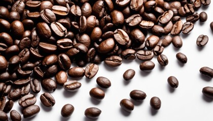 Obraz premium A pile of coffee beans on a white background