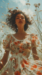 woman in vintage dress with flowers,ai
