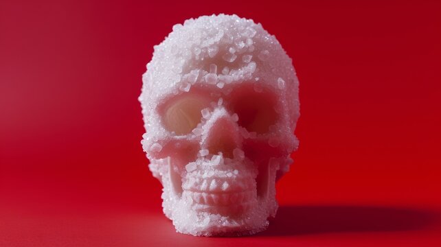 unhealthy white sugar concept on red background
