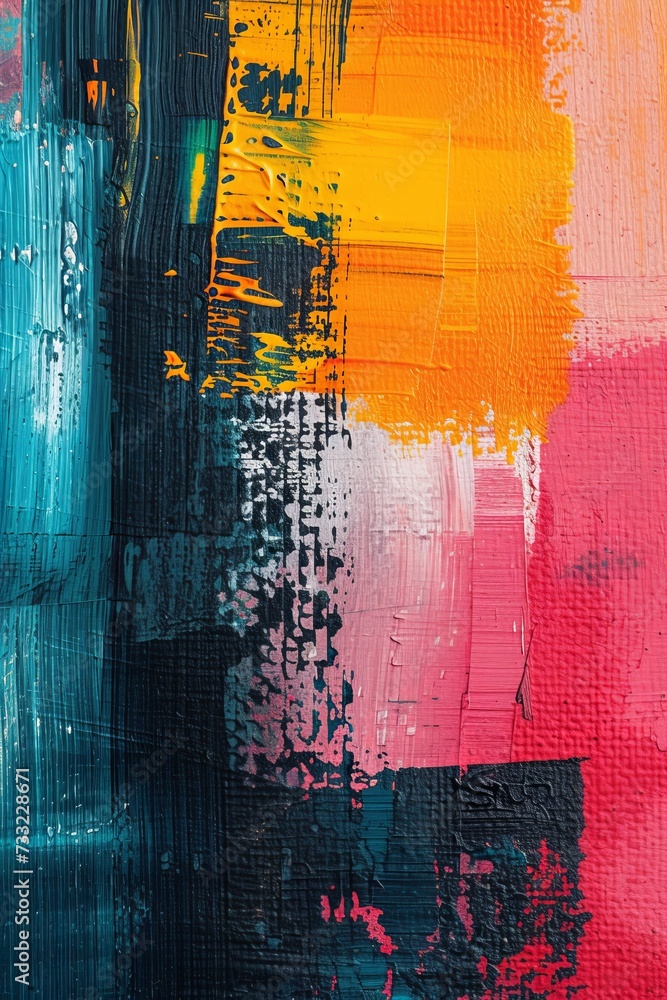 Poster a vibrant painting adorned with different colors of paint on its surface.