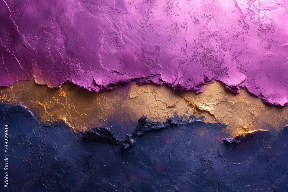 Poster an artistic creation featuring vibrant purple and gold colors in an abstract composition.