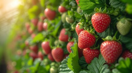 Hydroponic Strawberry Harvest in sunny plantation 