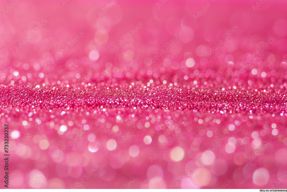 Poster a detailed view of a shiny pink background covered in glitter particles.