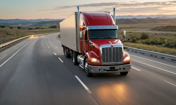 Freeway Momentum: American-Style Truck Blurs Through the Transportation Pulse