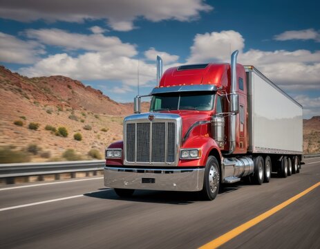 Trucking Elegance: Blurred American Truck Showcases Freeway Movement